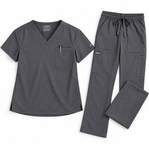 Cherokee Workwear Ultra Men's 3XL Top / 2XL Bottom Scrub Set in Pewter Gray